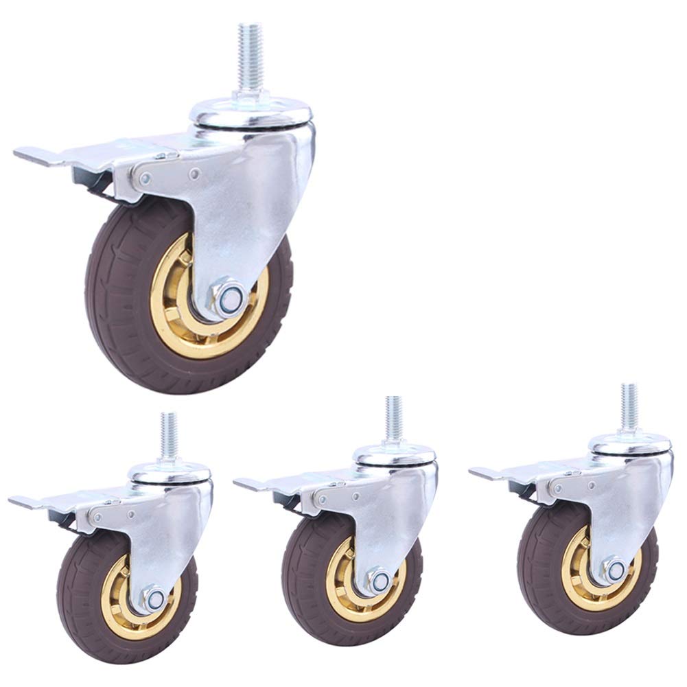 GBRJUYF Heavy Duty 3" M12 Threaded Caster Wheels Set of 4 Silent Swivel Rubber Casters for Furniture Industrial Transport Cart Trolley Hospital 480kg Capacity