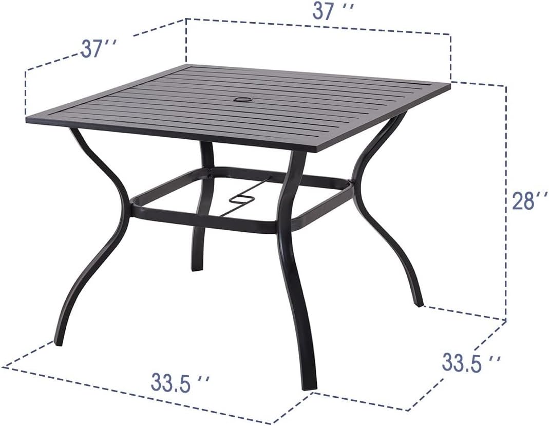 Patio Dining Table Outdoor Metal Steel Frame Square Table with Umbrella Hole, Dining Table for 4 : Everything Else