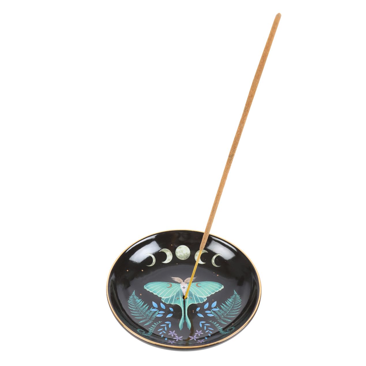 Stylish Incense Plate: Luna Moth Design - Accommodates Incense Sticks and Cones - Enchanting Luna Moth and Moon Phases Incense Plate"