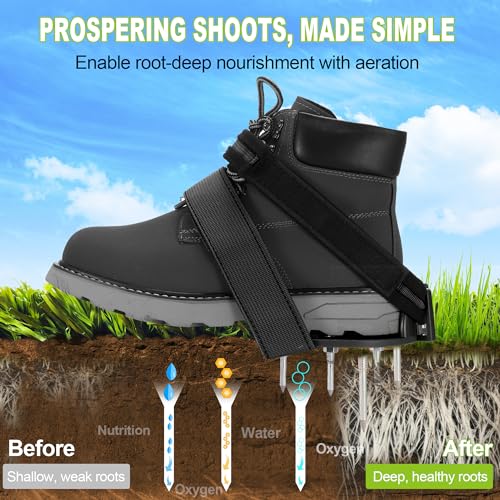 NAZZO Lawn Aerator Shoes, Fully Assembled Stainless Steel Spikes Shoes, Adjustable Gardening Shoes Lawn Aerator Tool Aeration Shoes Suitable for Lawn Yard Patio Garden, Black