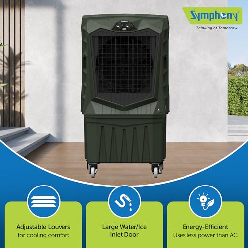 Image of Symphony Air Force 160 Desert Air Cooler | 20m Powerful Air Throw | Robust, Weather-resistant Body | 375W | Auto Louver Movement | Easy Fill | Heavy Duty Air Cooler with Lockable Wheels