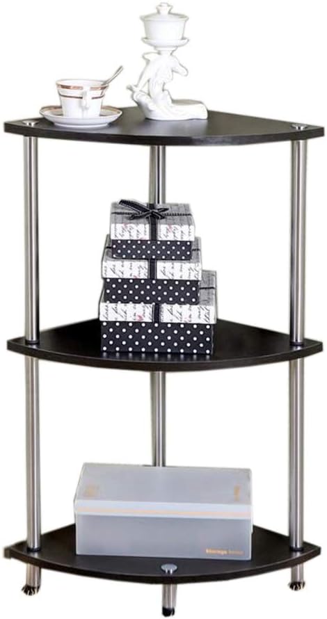 Telephone Table, Fan-Shaped Corner Side Table,3-Layer Rack,Assemble The Coffee Table,Telephone Stand,2 Colors (Color:Black Walnut,Size:15.7433.46in)
