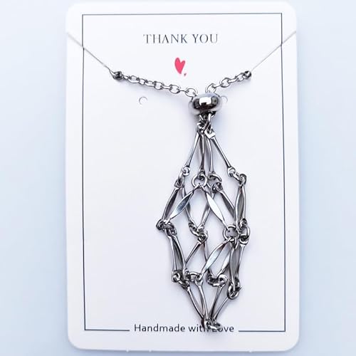 Rollooo Interchangeable Crystal Holder Necklace - Empty Stainless Steel Cage for Stone, Crystal Pendant Necklace with Adjustable Length, Quartz Gemstone Jewelry for Women Men