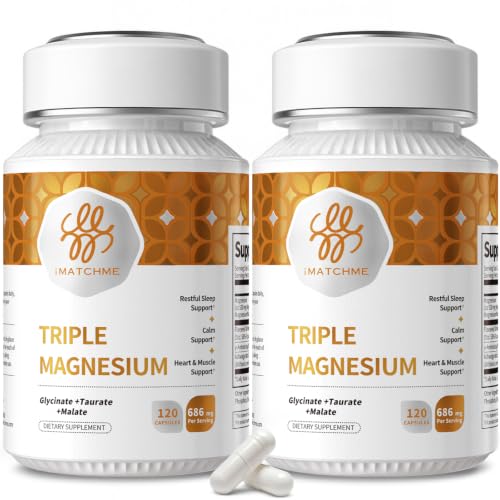 Triple Magnesium Complex 710mg for Sleep & Calm Support, 240 Count | Magnesium Glycinate, Malate & Taurate with GABA & Ashwagandha for Sleep, Calm & Muscle Support, Vegan Capsules