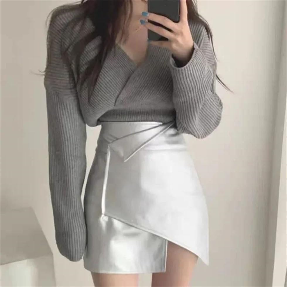 Women's Metallic Irregular PU Leather High Waisted Short Skirt for Spring and Summer Casual Wear2