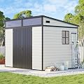 Jocisland 7x7x7 FT Outdoor Resin Storage Shed with Floor & Double Doors, Sloped Roof Resin Shed with Skylight Panels, Window & Vents, Waterproof UV-Resistant Tool Sheds for Lawn - Gary & Black