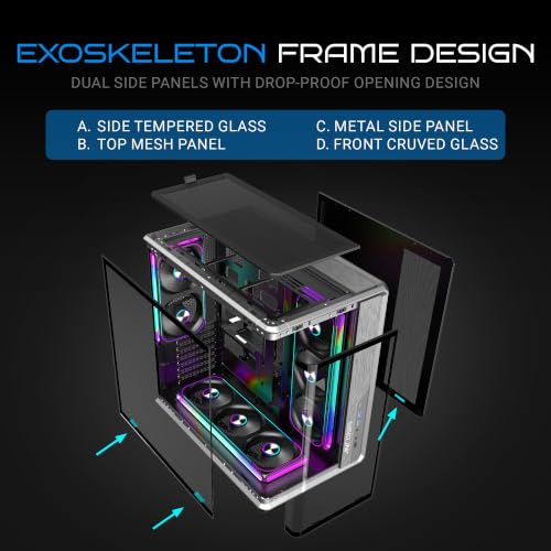 Image of Ant Esports Crystal X8 Arc Mid Tower Gaming Cabinet | Panoramic 270 Tempered Glass, Supports BTF Back-Connect ATX Motherboards, Pre-Installed 8X 120mm ARGB Fans, 360mm AIO Support | Black