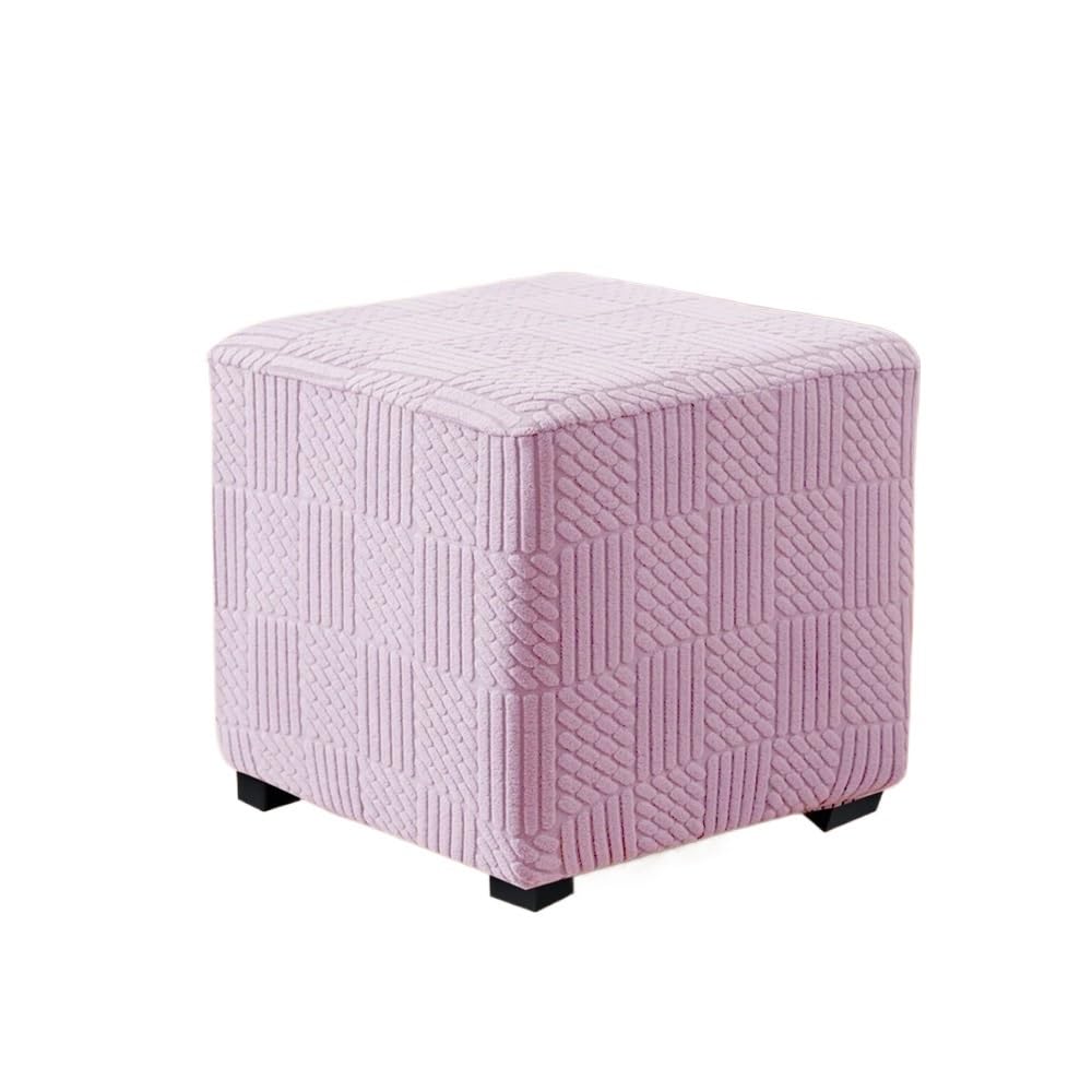 KUYCCSTRESI Square Jacquard Stool Cover Anti Slip Detachable Footstool Cover(Light Pink,L)