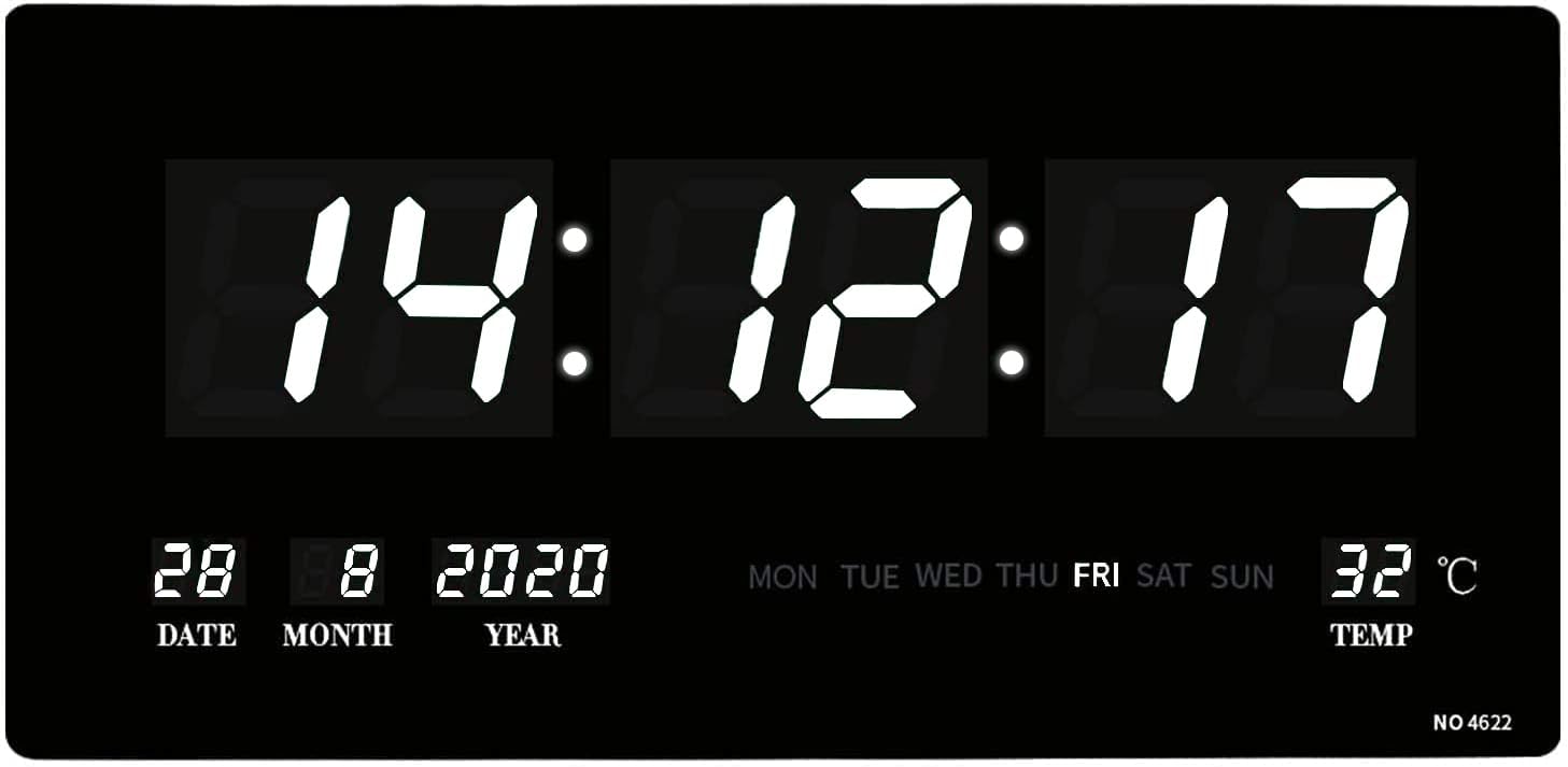 Large Digital Wall Clock,18.5โ Large Oversized LED Wall Clock Indoor Temperature,Digital Clocks with Date and Day,for Home, Gym, Office and Classroom
