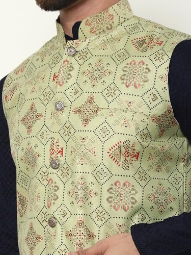 Image of SOJANYA (Since 1958 Men's Cotton Linen Maroon Kurta and White Pyjama with Mustard Cotton Nehru Jacket