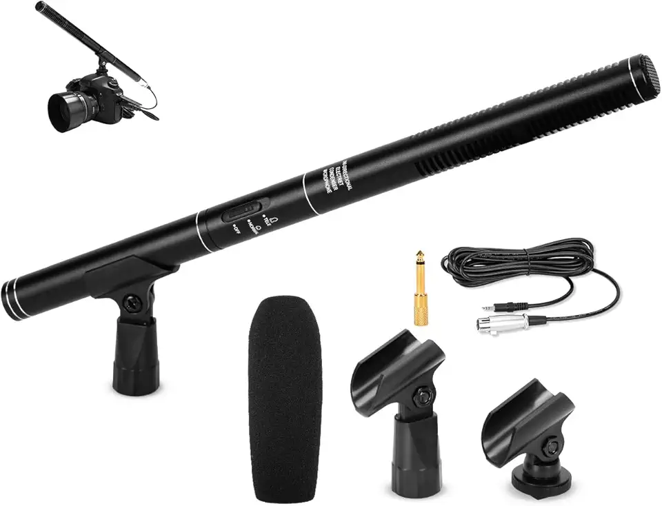 Microfone Direcional, 5V, Interface 3.5mm, Intervalo de Frequência 40-20Hz, Microfone Super Uni Direcional para Entrevista, 5M, Reduz O Ruído E adequado para Câmeras E Telefones Celulares