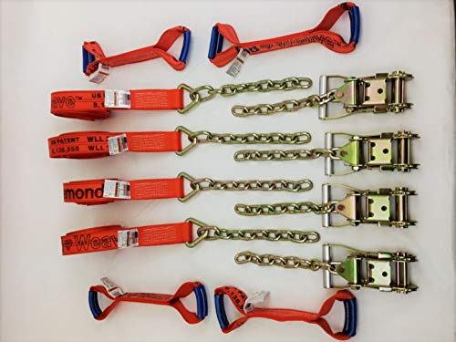 8 Point Kit 14' Heavy Duty Orange Diamond Weave Strap Kit for Rollback/Flatbed Tie Downs with 12