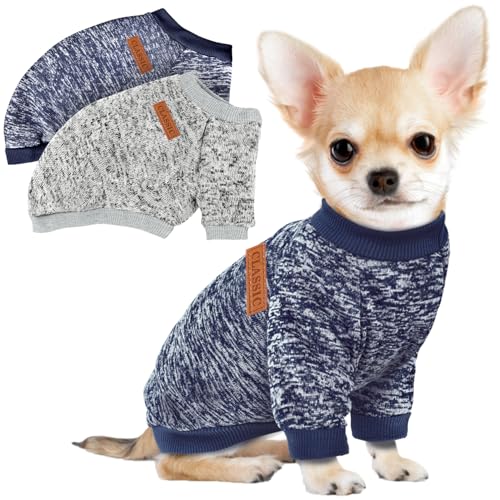 Image of 2 Pcs Dog Sweaters for Small Dogs Girl Boy Winter Fleece Clothes Warm Soft Dog Sweatshirt Outfit for Dogs Cats Pet Apparel