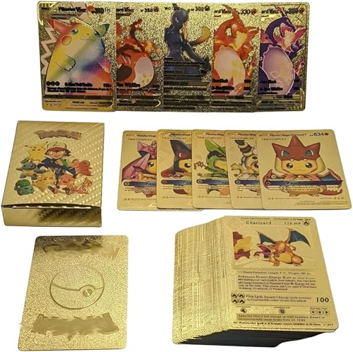 Image of Pokemon Cards Pack 40 Pcs Playing Card Game for Collectible | All Rare Series V Max GX High HP Collection | 10 Gold 10 Silver 10 Black 10 Rainbow Special Edition Set | Ages 14+ (40 Pcs Card)