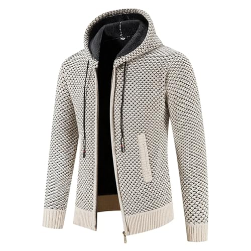 Men Cardigan Sweater Thick Warm Hooded Casual Sweatercoat Solid Zipper Knit Hooded Neck Winter2