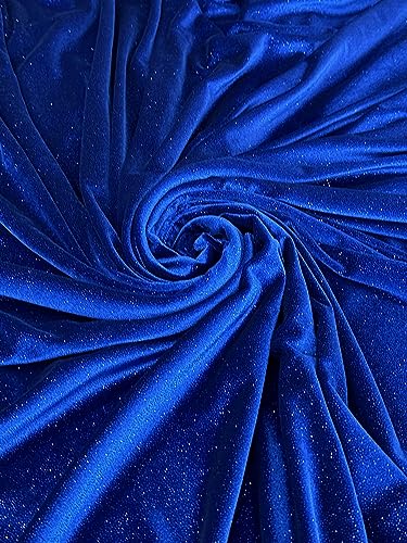 Glitter Velvet Fabric Soft Stretchy Cloth with Shimmers - Perfect for Dressmaking Costumes Upholstery and Christmas Decor 1 Yard of Spandex Fabric for Sewing and Crafts (Royal Blue)