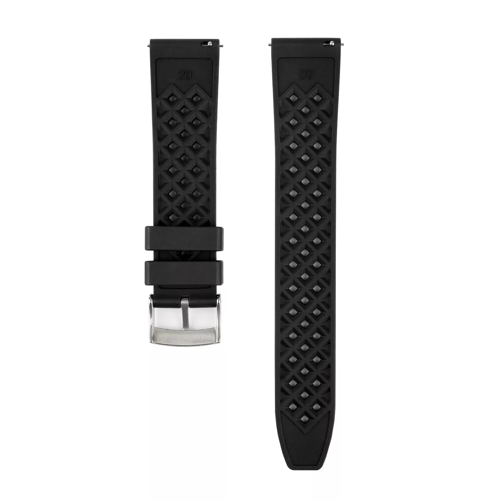 Kautschuk-Uhrenarmband im Rauten-Stil | 7 Farben - 20, 22 mm - Schließe: Silber Gebürstet | Gummi | Ersatz-Armband