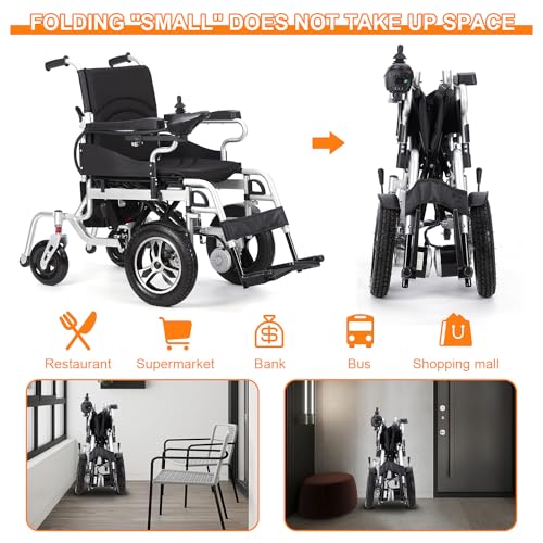 Silla de ruedas eléctrica todo terreno para personas mayores y adultos, diseño plegable ligero de largo alcance con rango de 15 millas, ideal para movilidad al aire libre