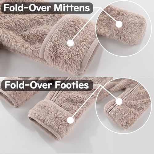 Neugeborenes Baby Bär Strampler Outfit Anzug Umschlag Fäustlinge Füßlinge Mädchen Jungen Winter Schneeanzug Fleece Kleidung Kapuzenoverall Kuschelige Hausschuhe Kinder