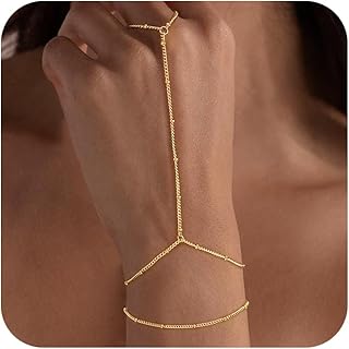 Dainty Hand Ring Chain CZ Bracelets for Women - Trendy 14K Gold Plated Adjustable Bead Satellite Hand Link Chain O-Chain Bracelet Non Tarnish Jewelry Gift