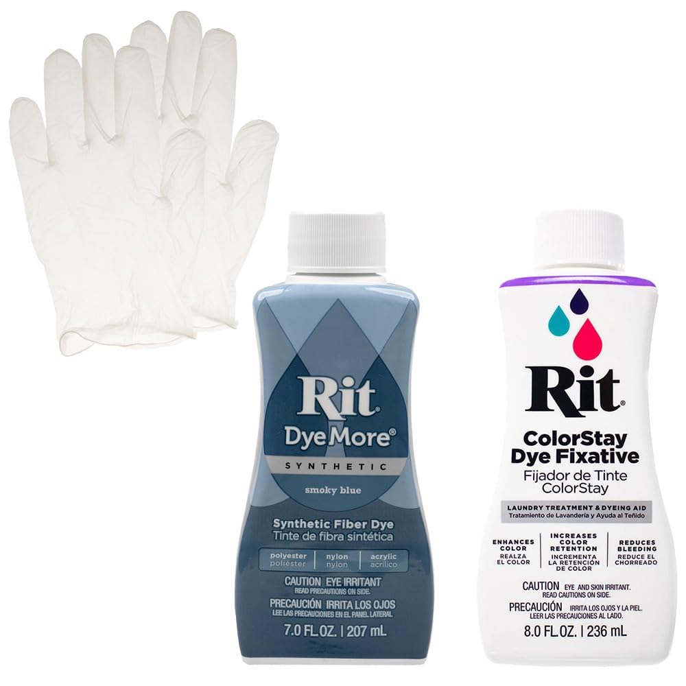 Rit Synthetic Liquid Dye with ColorStay Fixative Bundle – All in One Kit with Gloves to Reduce Color Bleed