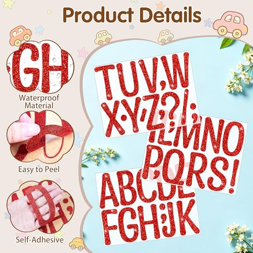 Image of Glitter Letter Stickers, 3 Inch Large Letters for Poster Board (Red) | 160 PCS,Self-Adhesive,Vinyl Alphabet Stickers,Bulletin Board Letters for Classroom,Party,DIY Crafts,Home,Office,Mailbox Decor