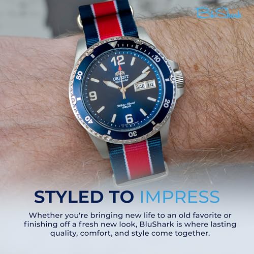 Image of BluShark - Original Collection Military-Style Waterproof Watch Strap, Fits All Timepiece Brands, Durable Nylon Wristwatch Accessories with Stainless Steel Buckle - 18mm, 20mm, 22mm & 24mm Watch Bands