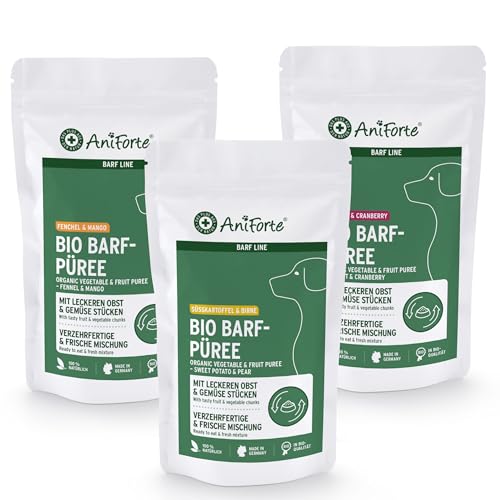 AniForte Barf-Püree - Bio Obst & Gemüse für Hunde 3er Set (3x150 g) - Futter-Topping zum Barfen, natürliche Barf Ergänzung