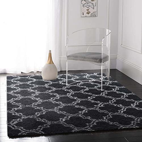 Tinyboy-hbq Tappeto a pelo lungo per camera da letto, soggiorno, antiscivolo, morbido, in pelliccia, per camera da letto, soggiorno, casa, colore: nero, 185 x 185 cm