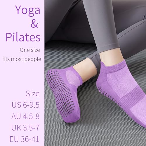 4 Pairs Yoga Socks for Women Non Slip Grip Pilates Socks Women with Anti Skid,Breathable and Stretchy Feature for Barre2
