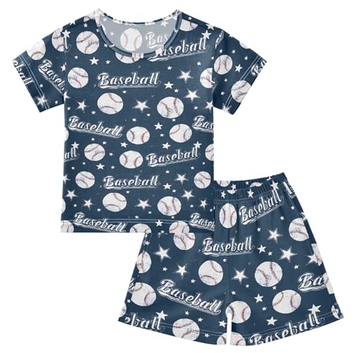 ALAZA Cartoon Vintage Baseball Blue Pajamas Short Sleeve 2 Piece Sleepwear Top and Bottom Pajama Set Unisex