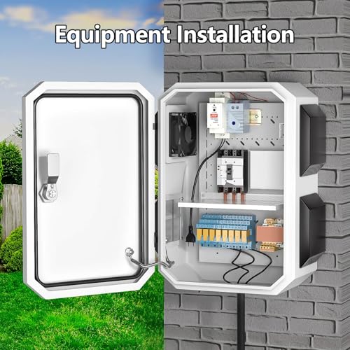 Image of Outdoor Electrical Box with Thermostat and Fan, Cold-Rolled Steel Plate, Aluminum Alloy Back Beam, One-Piece Ventilation Design, IP65 Waterproof, Wall /Pole Mounted. (17.7 inch x 13.8 inch x 7.9 inch)