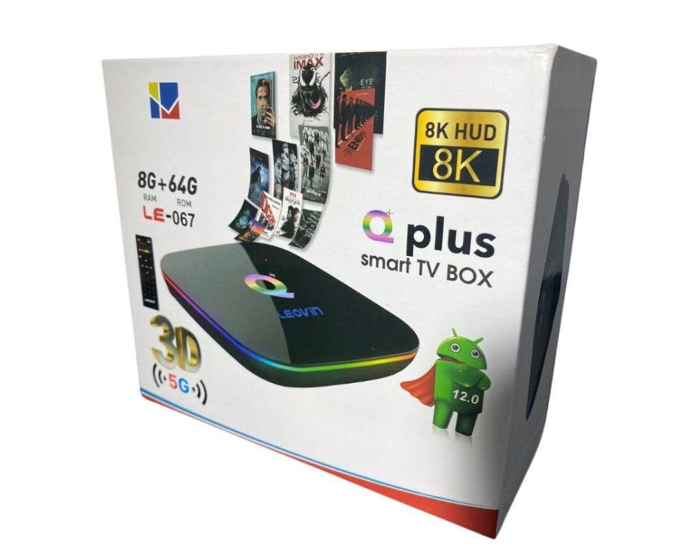 TV Smart Box Android 12.0 Q Plus 8K WiFi Media Player 3D Quad Core 8 Gb Ram 64 Gb Rom con Telecomando