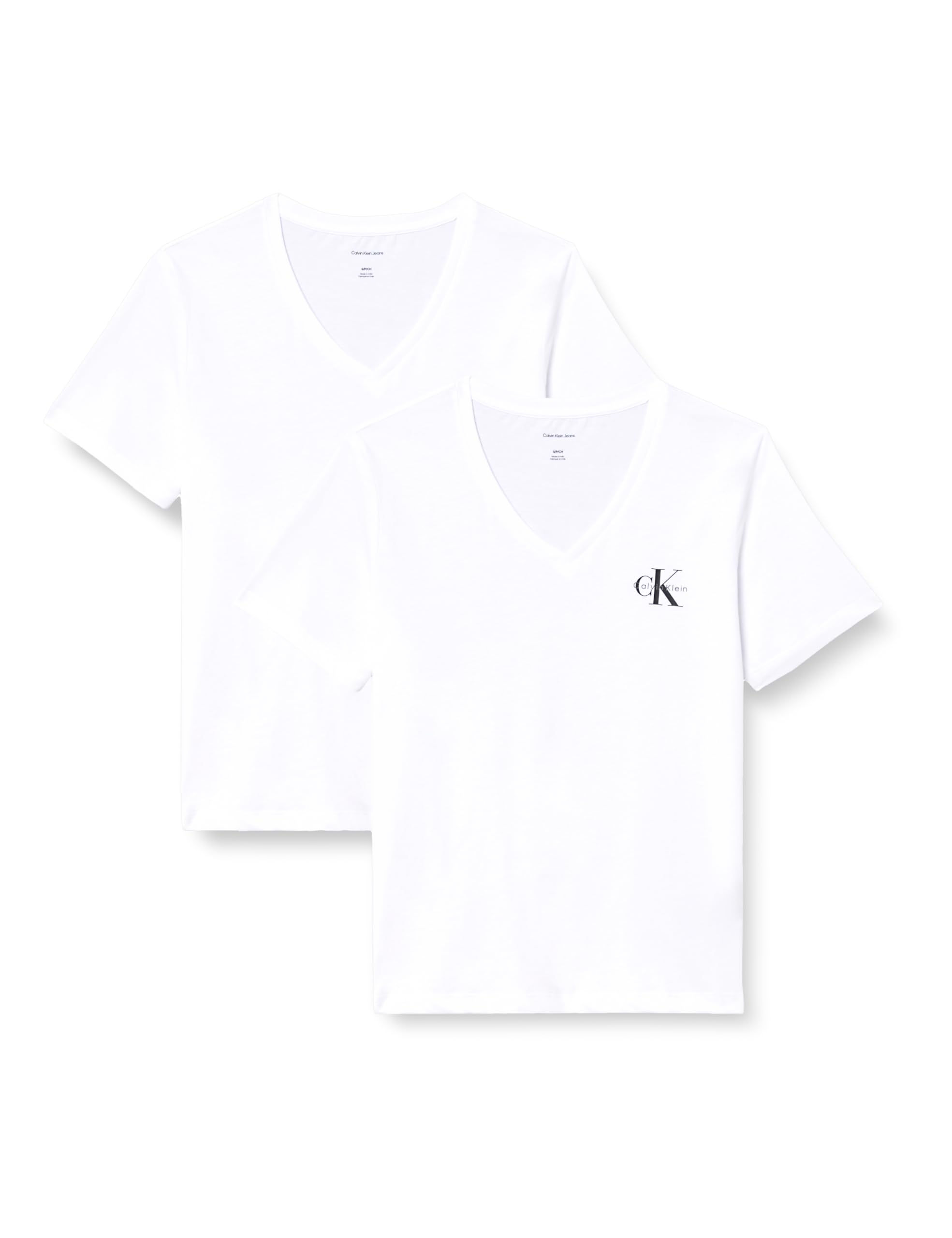 Calvin Klein Damen 2er Pack T-Shirts Kurzarm Logo Tee mit V-Ausschnitt, Weiß (Brilliant White), XS