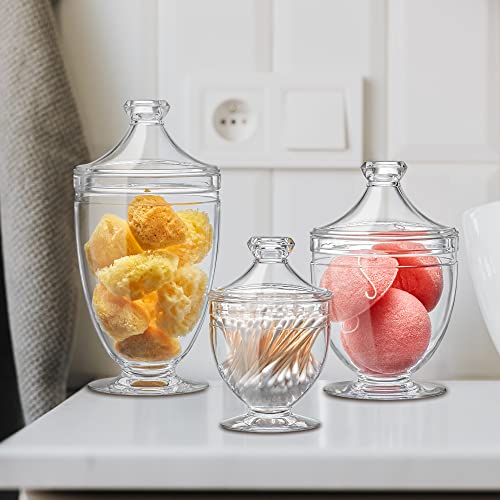 Aspire-Plastic-Bathroom-Canisters-3-Piece-Set-463412-oz-NOT-Glass-Acrylic-Apothecary-Jars-for-Vanity-BPA-Free-and-Shatter-Proof-Great-for-Cotton-Balls-and-Bath-Sponges