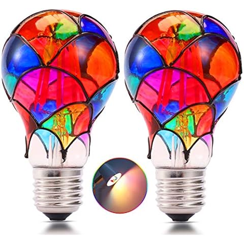 I-SHUNFA Non-Dimmable Edison Stained Glass LED Light Bulb, E26 Base A19/A60 LED Light Bulbs for Home Party,Recreation Room,Balcony,Garden,Christmas Decoration 2 Pack Cover