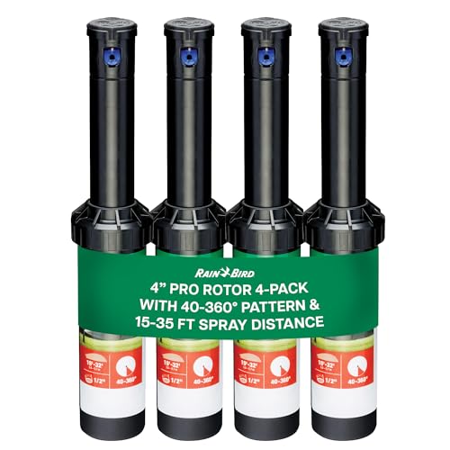 Rain Bird 3500 Series Pro Rotor 4-Pack - 24 Rain Curtain Nozzle Set - Professional Gear-Drive Rotor Sprinkler - 1/2 Inch Inlet 4 in. Part/Full-Circle Pop-Up 40-360 Degree Arc & 15-35 Ft Radius