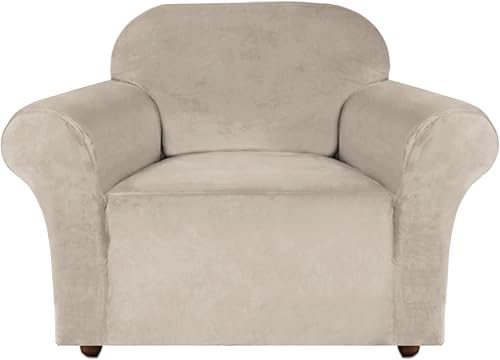 Turquoize Funda de terciopelo elástico para silla, funda de sofá para sala de estar, funda para sillón con brazos, funda con parte inferior elástica