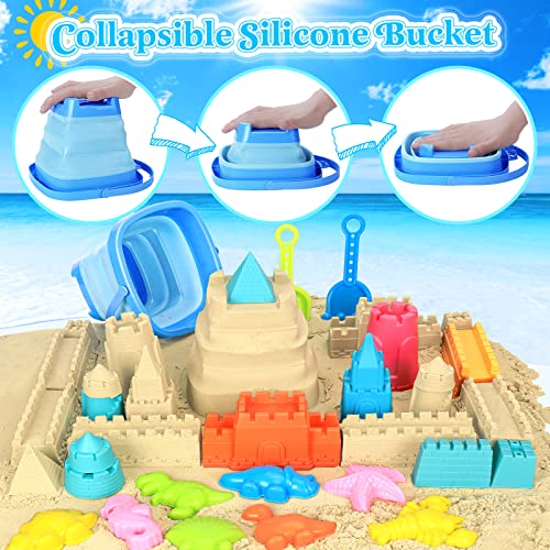 Racpnel Collapsible Beach Toys For Kids Toddlers, Collapsible Sand Bucket And Shovels Set With Mesh Bag, Sand Castle Toys For Beach, Travel Sand Toys For Beach, Sandbox Toys For Toddlers Kids Age 3-10 #TOP1