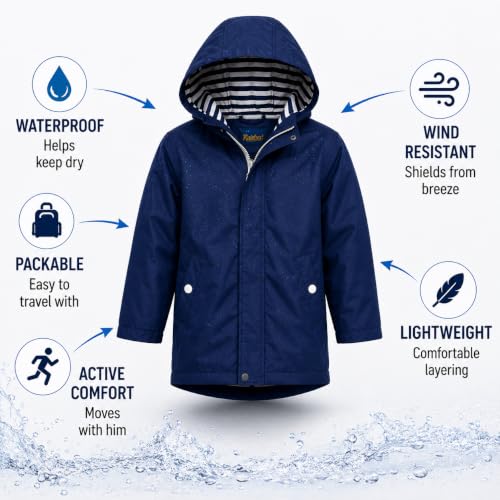 Image of iXtreme Boys Rain Jacket - Lightweight Waterproof Hooded Rain Coat for Boys - Windbreaker Jacket for Outdoor Play & Travel