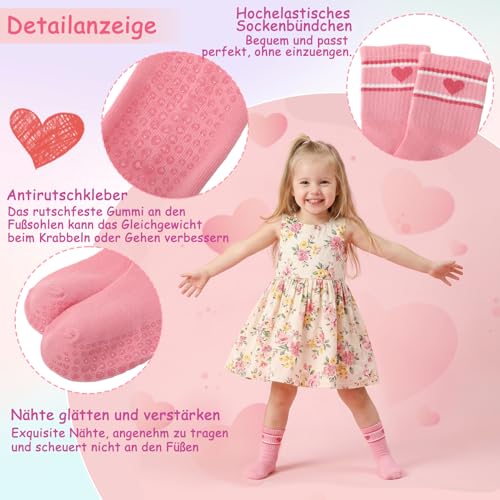 Utensilsto 8 Paar Stoppersocken Kinder Baby, ABS Atmungsaktiv Antirutschsocken Kinder, Krabbelsocken Baby Baumwolle, Crew Socken 3-5 Jahre