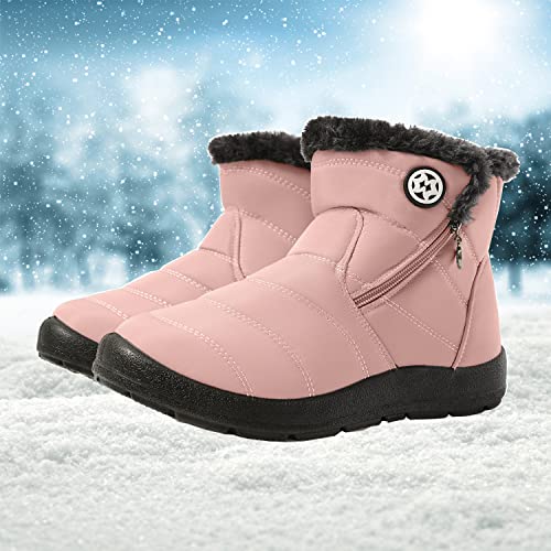 Image of Eagsouni Snow Boots Womens Winter Ankle Boots Ladies Warm Fur Lined Booties Thickening Shoes Zip Flat Sneakers Outdoor Booties