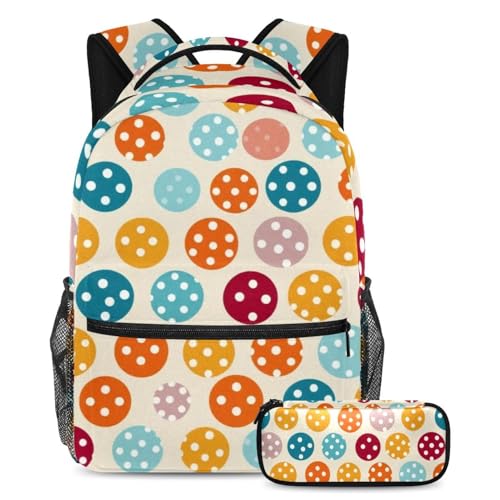 Ensemble de cartable sac à dos et trousse à crayons Fun Colorful Polka à motif pois colorés