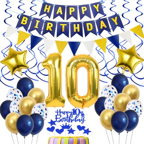 Decoracion Cumpleaños 10 Años Niño Azul, Globos Cumpleaños 10 Azul Oro Decoracion, Globos 10 Cumpleaños Azul Oro, 10 Cumpleaños Niño Topper Tarta, Decoración 10 Cumpleaños Niño,10 Globo Azul Deco