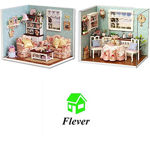 Flever Dollhouse Miniature DIY House Kit Creative Room with Furniture and Glass Cover for Romantic Artwork Gift(Reunion with Happiness and Happy Kitchen)