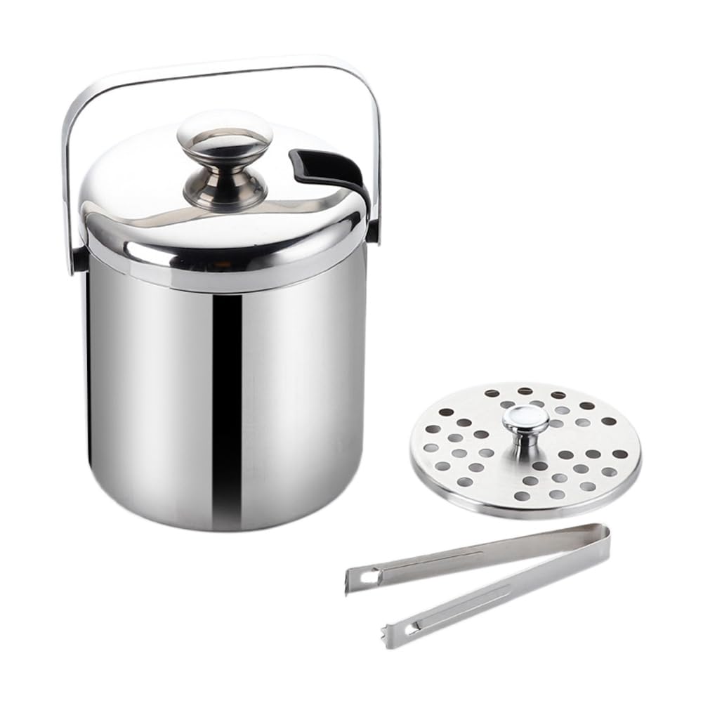 CTRLZS Ice Bucket with Lid and Tong Insulated Ice Bucket Stainless Steel Double Wall Champagne Wine Bottle with Strainer A
