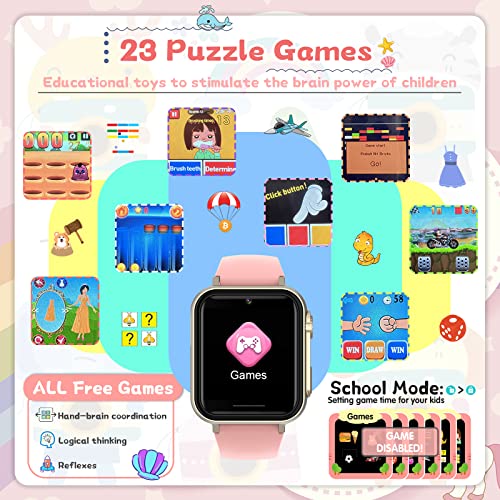 Smart Watch For Kids Watches - Kids Game Smart Watch Girls Boys Ages 4-12 Years With Music Player Hd Touch Screen 23 Games Camera Alarm Video Pedometer Flashlight Kids Smartwatch Gift Toys (Pink) #TOP2