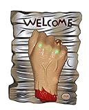erdbeerparty - Halloween Dekoration Party Schild Welcome blutige Körperteile abgehackte Hand mit Licht und Sound 1 Stück, 21x16cm, Mehrfarbig