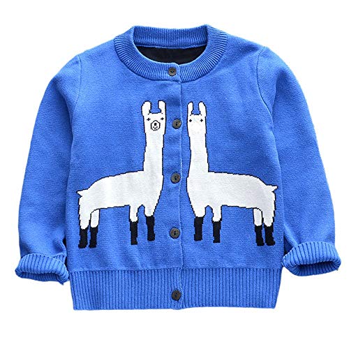 KONFA Teen Toddler Baby Girls Boys Cartoon Alpaca Knitted Cardigan Sweater,Kids Warm Button Pullover Autumn Tops Clothes Set (Blue, 18-24 Months)