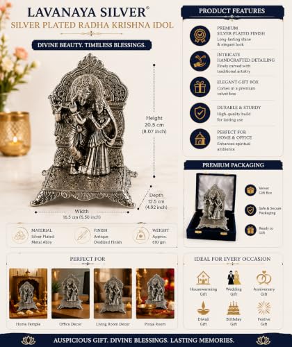 Image of Lavanaya Silver - Silver Plated God Idol Radha Krishna Statue |Showpiece with Premium Gift Box Packing (RKSC(RVB))